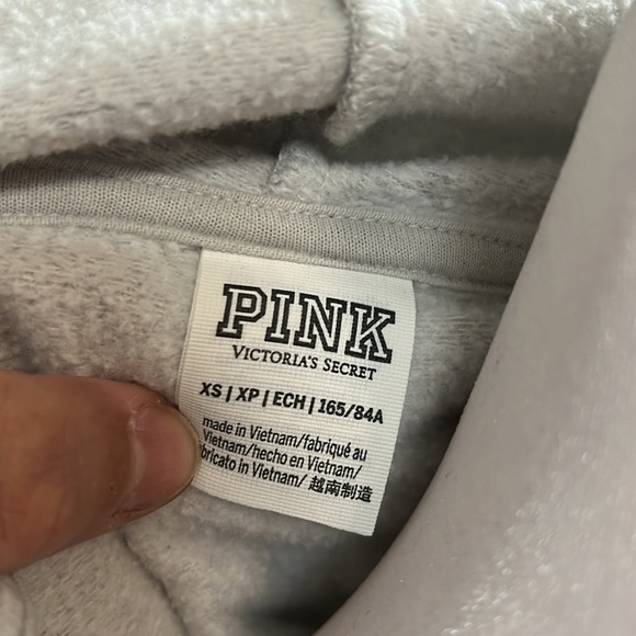 PINK gray zip up sweatshirt, XS Victoria secrets zip up hoodie, sz XS - Picture 6 of 6